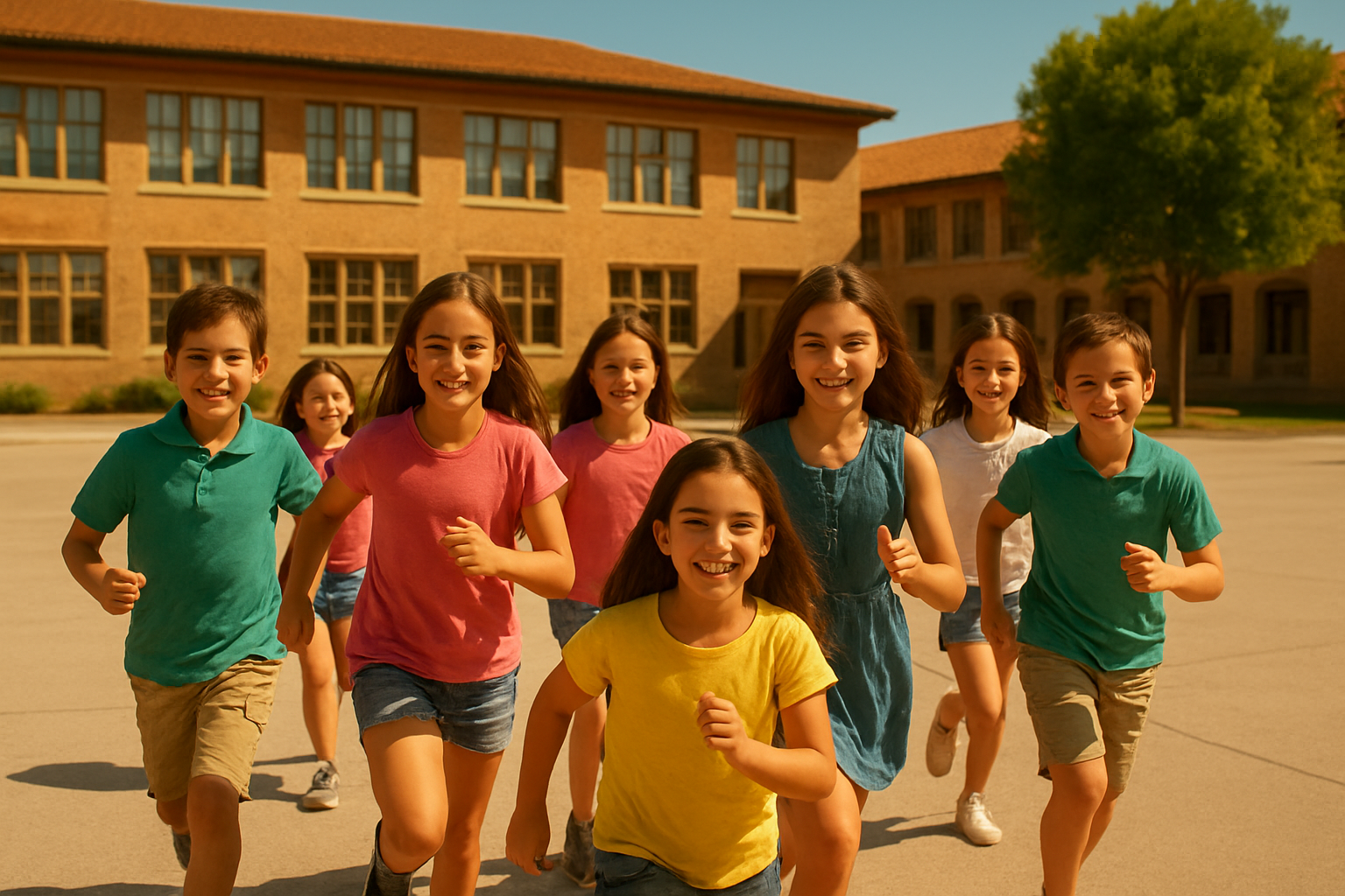 Niños corriendo en el patio escolar
